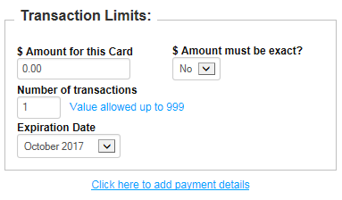 Virtual Card Transaction Limits