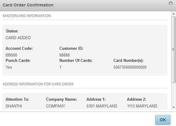 Card Order Confirmation