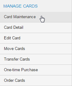 Manage Cards Card Maintenance