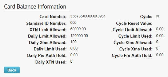 card balance information