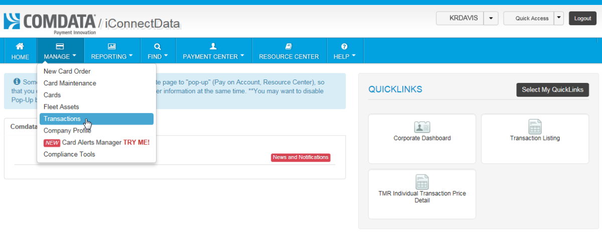 Displaying Real Time Transaction History - Comdata Resource Center