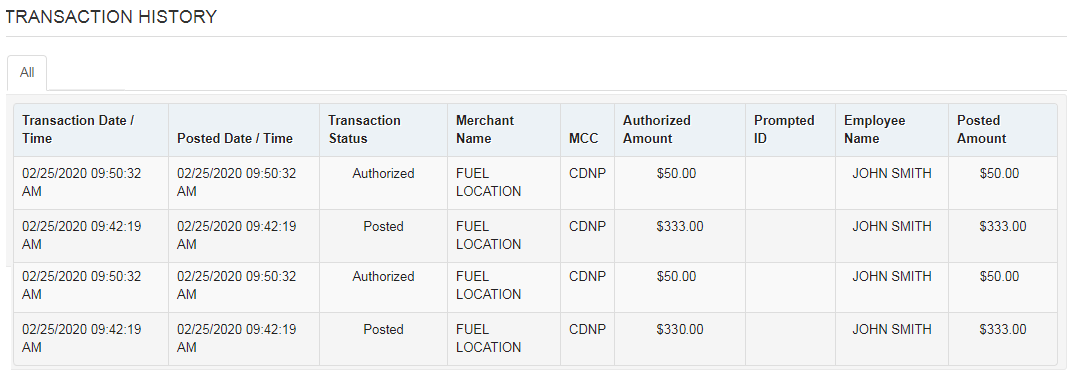 transaction history