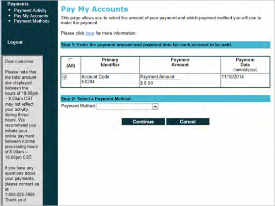 Pay My Accounts page