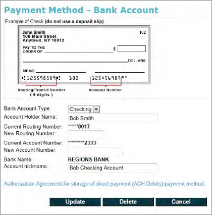 Payment Method > Bank Account