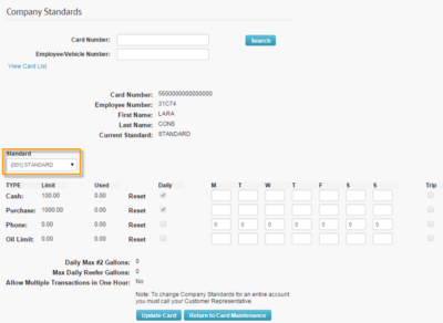 Assigning Company Standards to a Card - Comdata Resource Center
