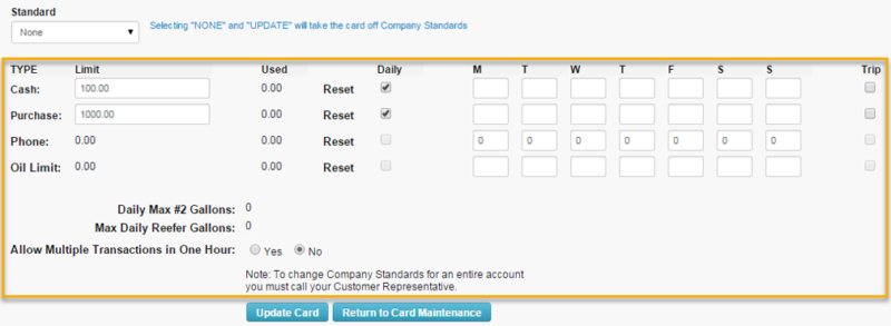 Assigning Company Standards to a Card - Comdata Resource Center