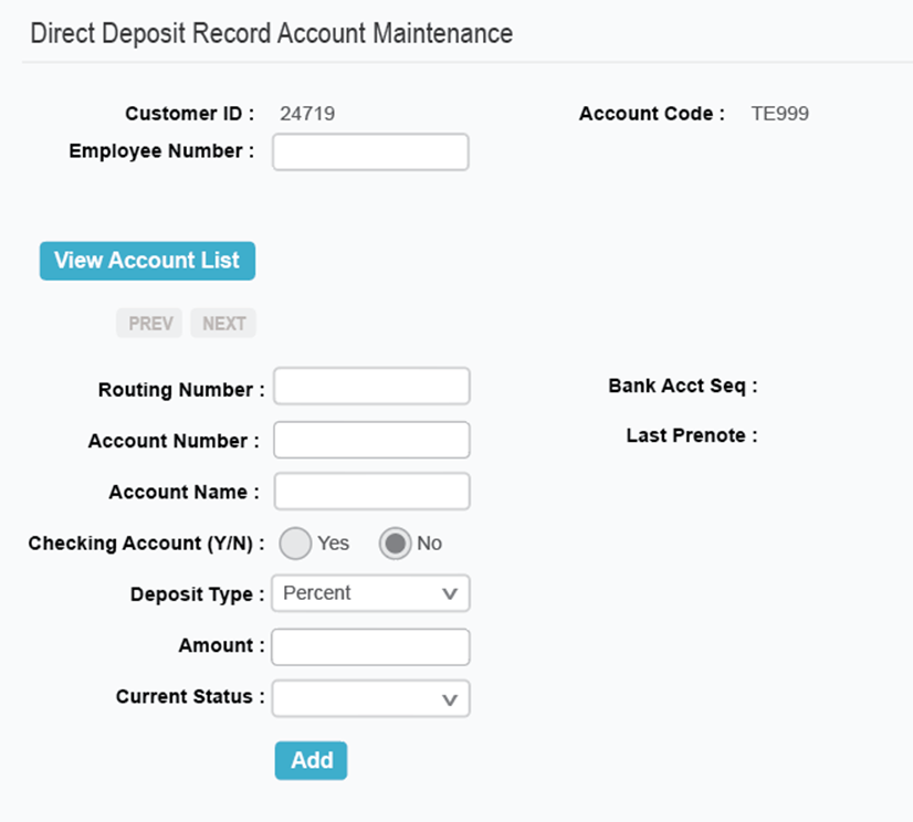 Direct Deposit Record Account Maintenance Blank