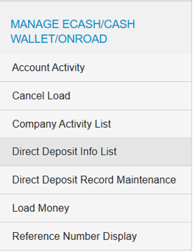 Select Direct Deposit Information List
