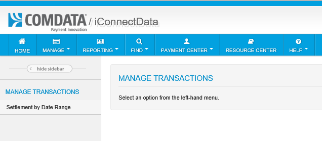 Manage Transactions page