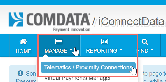 Manage> Telematics Proximity Connections