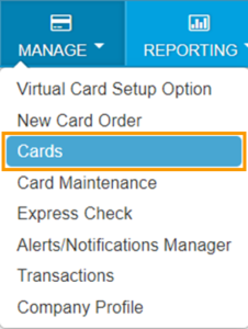 Manage > Cards