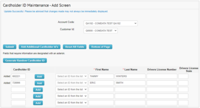 Perform Cardholder ID Maintenance - Comdata Resource Center