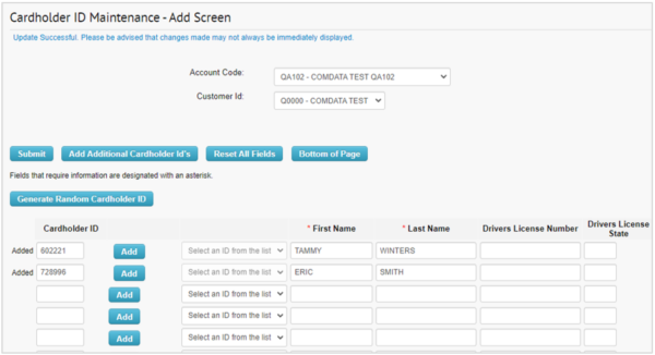 Perform Cardholder ID Maintenance - Comdata Resource Center