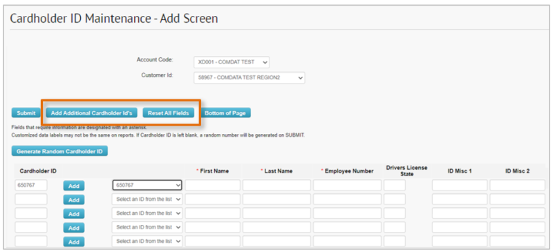 Perform Cardholder ID Maintenance - Comdata Resource Center
